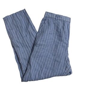NWT Monoprix Premium Femme 100% Linen Casual Blue Stripe Pants French 42 US 10